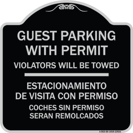Guest Parking With Permit Violators Will Be Towed Estacionamento De Visita Con Permis Aluminum Sign